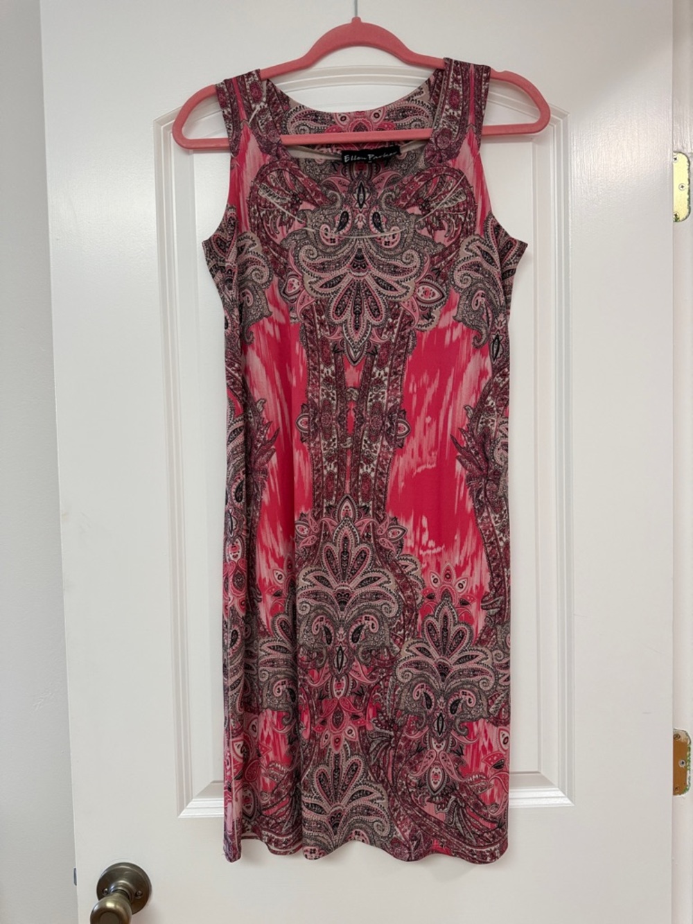 Ellen Parker Sleeveless Pink Paisley Print Shift Dress